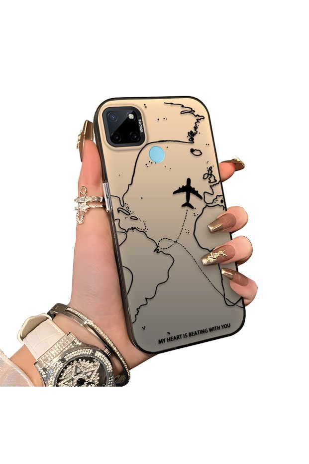 Realme C25Y/C21Y Compatible Silicone Edge Hard Back Anti-Fall Case Airplane Patterns