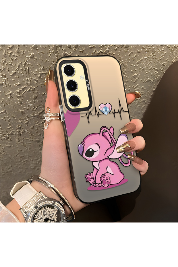 Samsung Galaxy S24 Fe Compatible Stitch Couple Pattern Case Silicone Edge Hard Back Anti-Fall