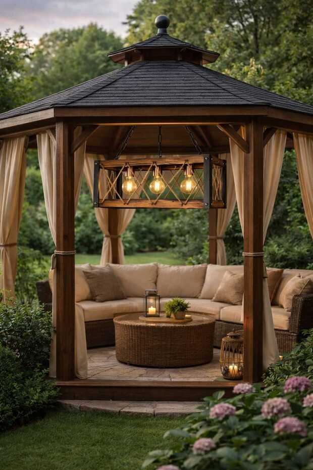 Rustik Ahşap Halatlı 3'lü Sarkıt Avize - 4