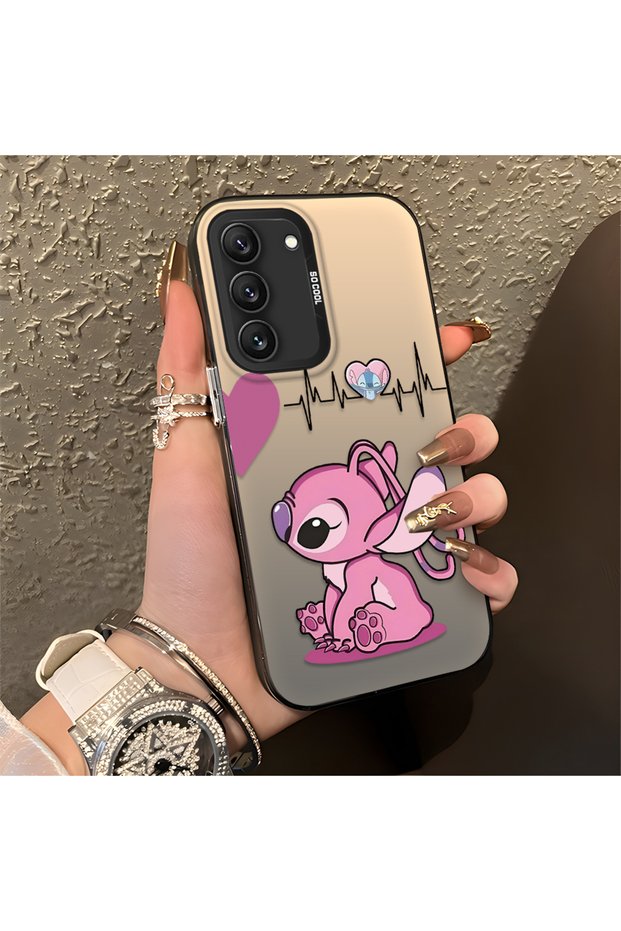 Samsung Galaxy S22 Compatible Stitch Couple Pattern Case Silicone Edge Hard Back Anti-Fall