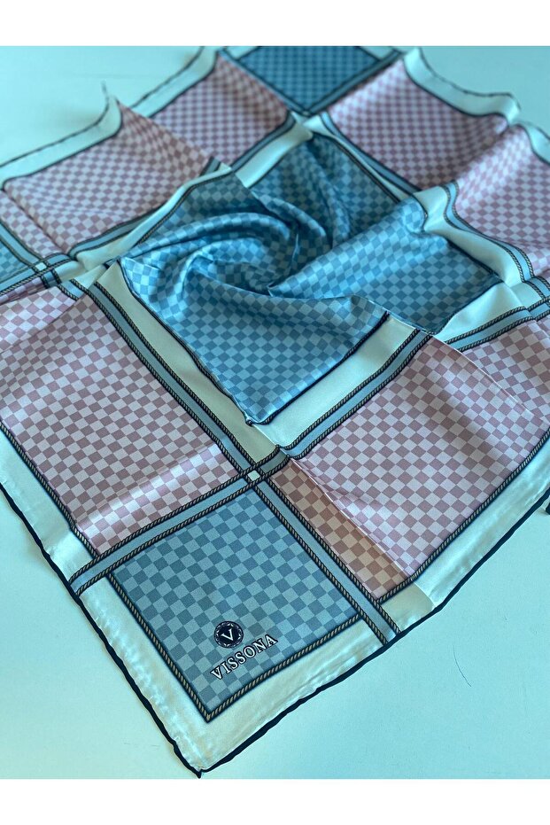 Tivil Silk Scarf 50390 - 0028 - 0019 Powder Gray Plaid Pattern