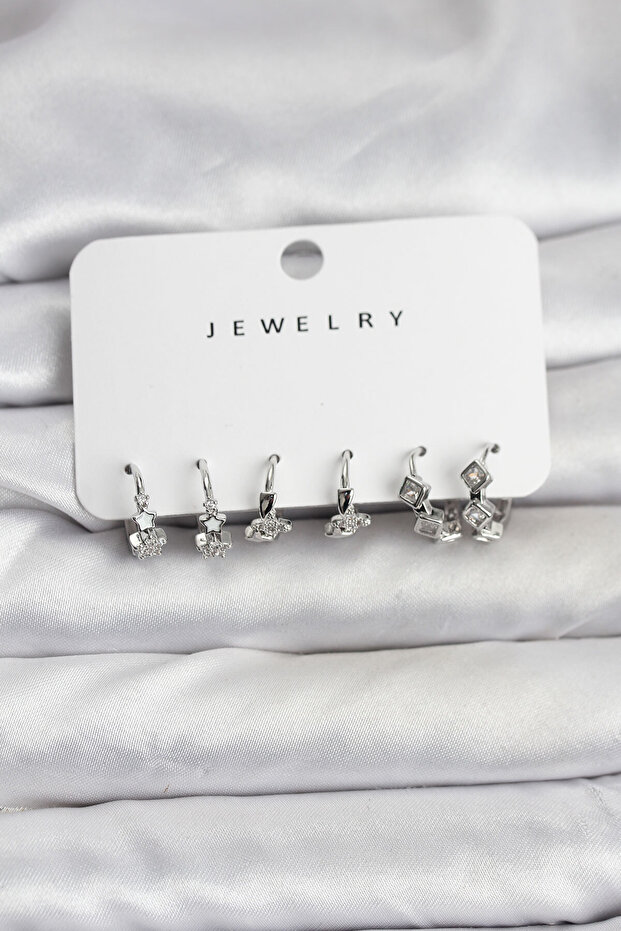 Silver Color Brass Star Model Women's Earring Set