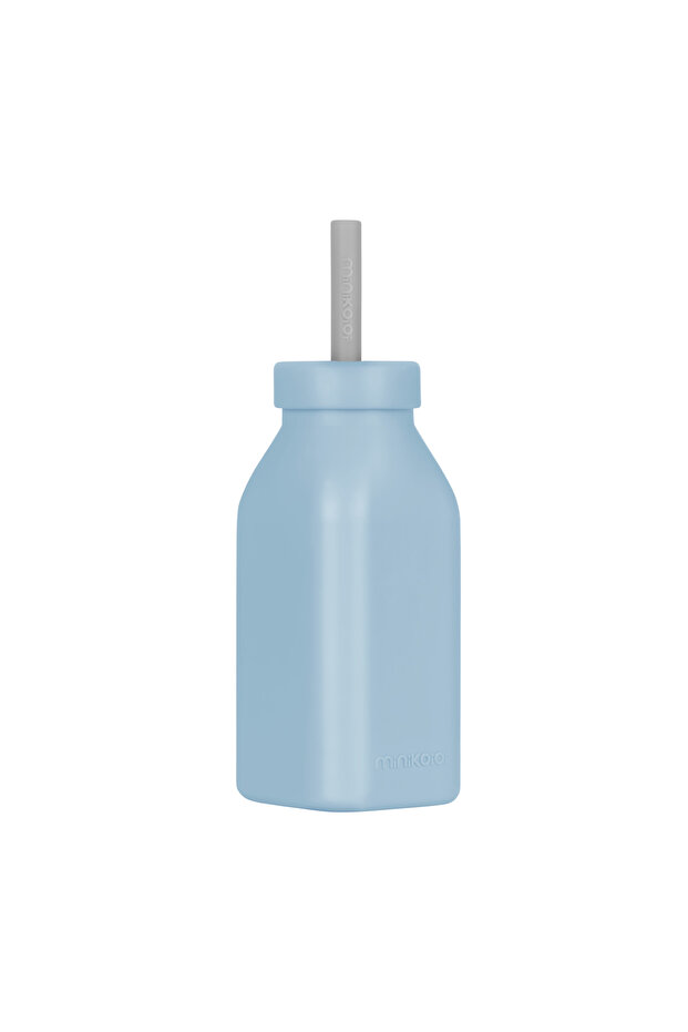 Silicone Bottle + Straw - Mineral Blue / Powder Gray