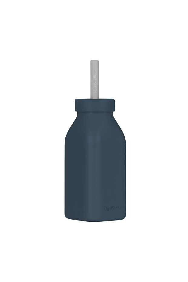 Silicone Bottle + Straw - Deep Blue / Powder Gray