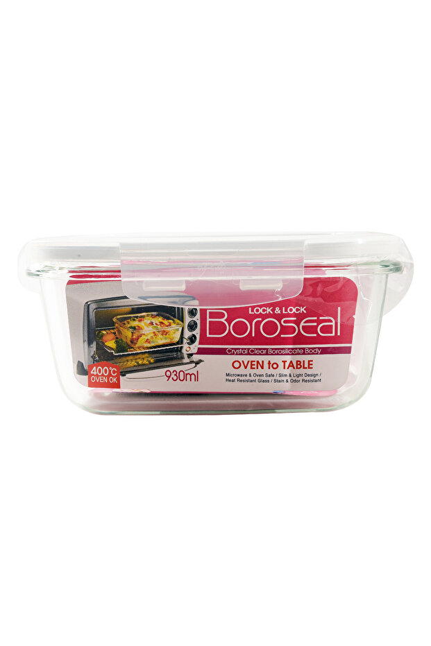 Square Glass Container with Lid, 930 ml, Clear, LLG226