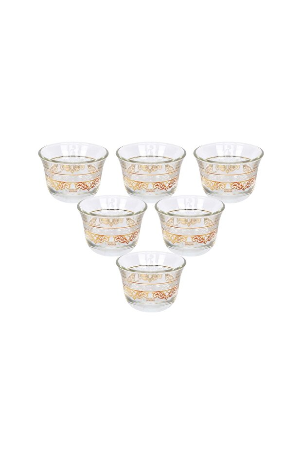 Glass Cawa Cup Set, Gold, 6 Pcs
