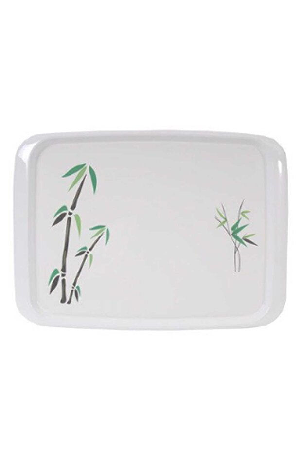 Bamboo Tree Print Rectangle Tray, 45 x 32 cm, Green & White