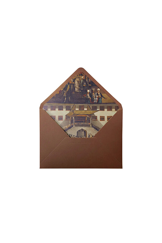 Lined Envelope Thick Paper 13X 18 cm Special Design Ottoman Palace Patterned Brown Envelope - 2 Pieces of Fountain Pen Compatible Letter Paper as a Gift!