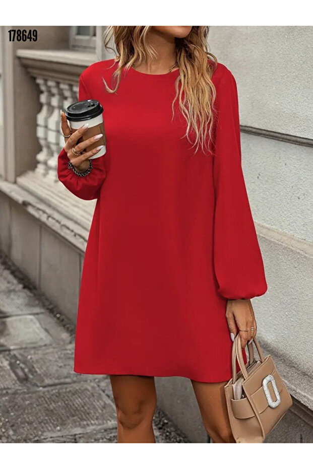 New Season Women's Basic Round Neck Long Sleeve Imported Crepe Dress