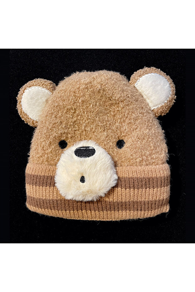 Teddy Children's Winter Beanie 3-7 Years Ecru Brown