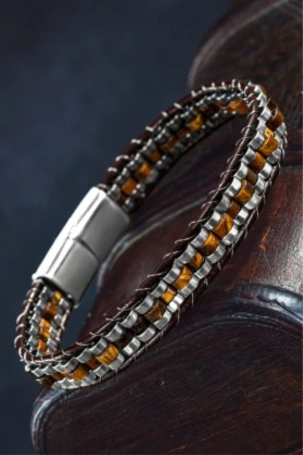 Men Women Jasper Leather Cord Natural Stone Bracelet