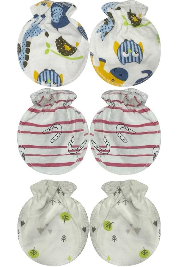 3 Pack Baby Anti-Scratch Mittens, Soft Fabric Newborn Gloves for Boys & Girls, Breathable In