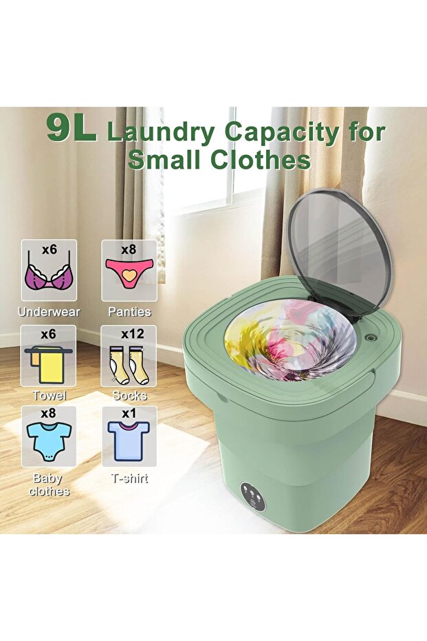 غسالة هوكور المحمولة القابلة للطي، سعة 8 لترات، غسالة صغيرة مزودة بوظيفة التجفيف للملابس الداخلية - 2