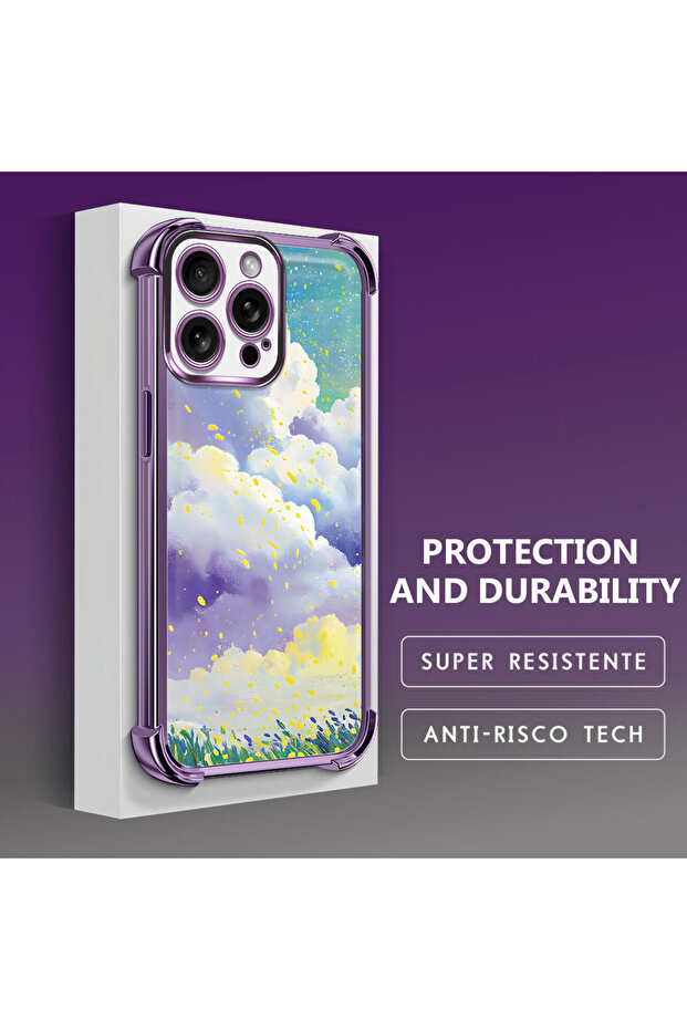 iPhone 15 Pro Compatible Transparent Silicone Flutter Protective Case Colorful Cloud Patterns - 5