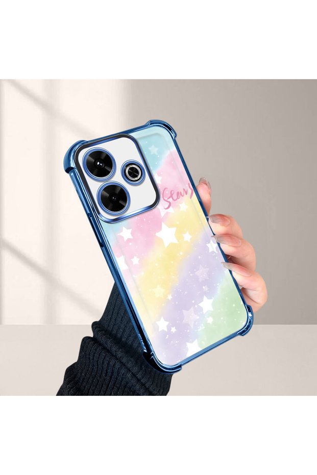 Xiaomi Redmi 13 Compatible Transparent Silicone Flutter Protective Case Rainbow Patterns
