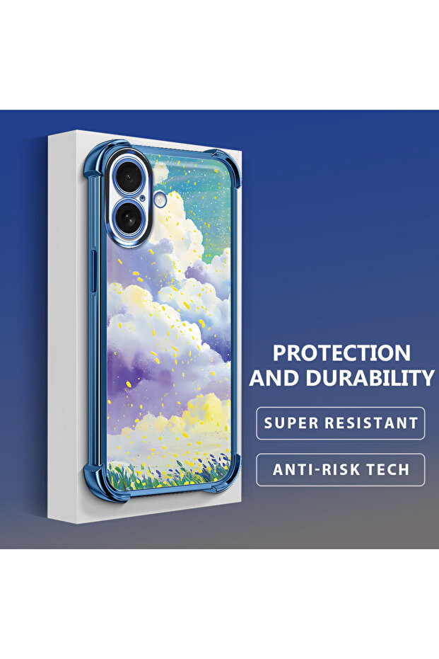 iPhone 16 Compatible Transparent Silicone Flutter Protective Case Colorful Cloud Patterns - 4