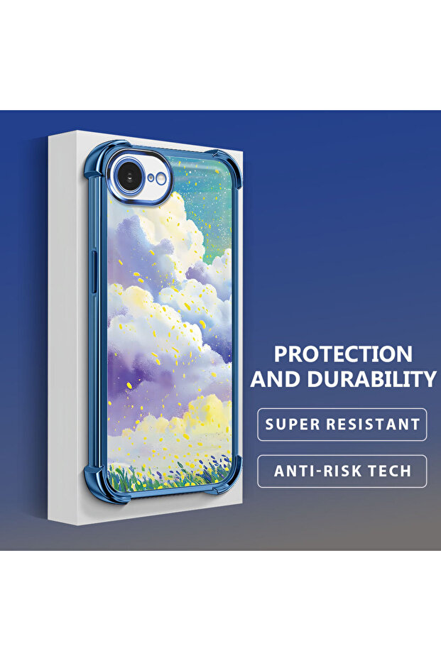 iPhone 16E Compatible Transparent Silicone Flutter Protective Case Colorful Cloud Patterns - 4