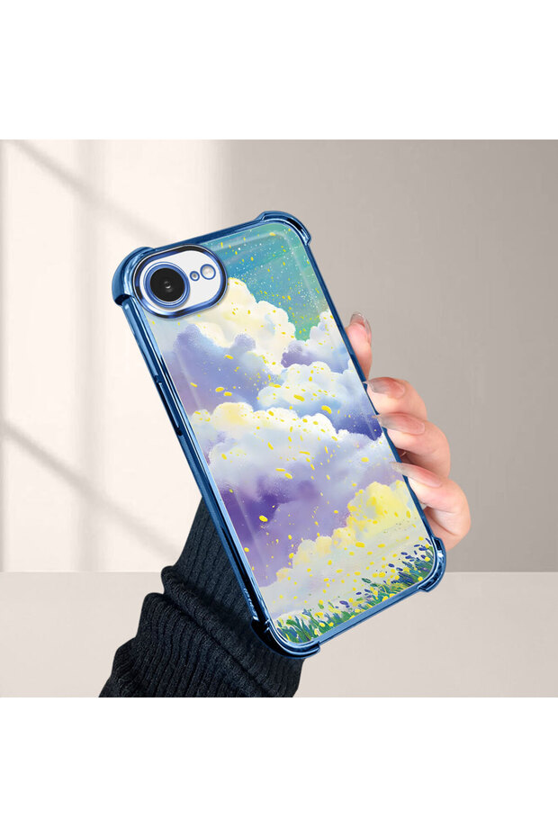 iPhone 16E Compatible Transparent Silicone Flutter Protective Case Colorful Cloud Patterns - 1