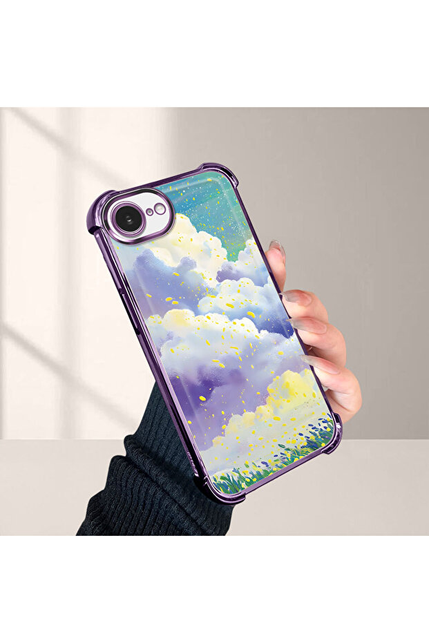 iPhone 16E Compatible Transparent Silicone Flutter Protective Case Colorful Cloud Patterns - 1