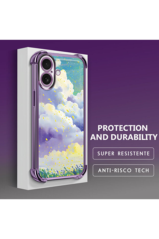 iPhone 16 Compatible Transparent Silicone Flutter Protective Case Colorful Cloud Patterns - 4