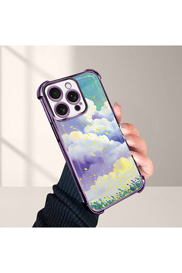 iPhone 16 Pro Compatible Transparent Silicone Flutter Protective Case Colorful Cloud Patterns - 1