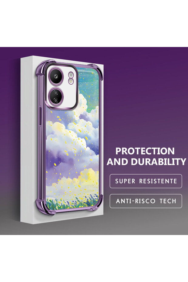 حافظة حماية من السيليكون الشفاف المتوافقة مع Xiaomi Poco C65 بأنماط سحابية ملونة - 4