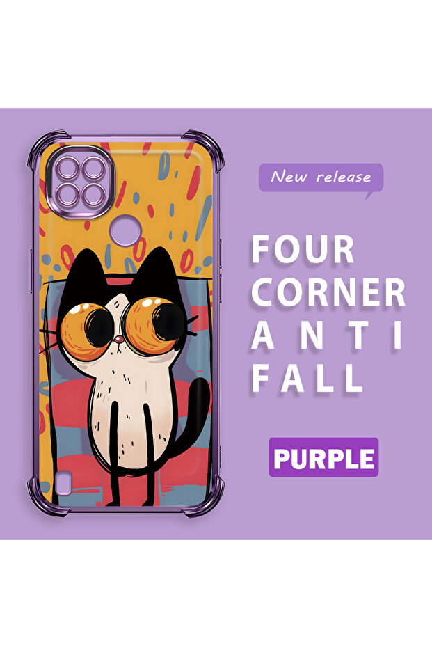 Realme C21 Compatible Transparent Silicone Flutter Protective Case Kittens Patterns - 2