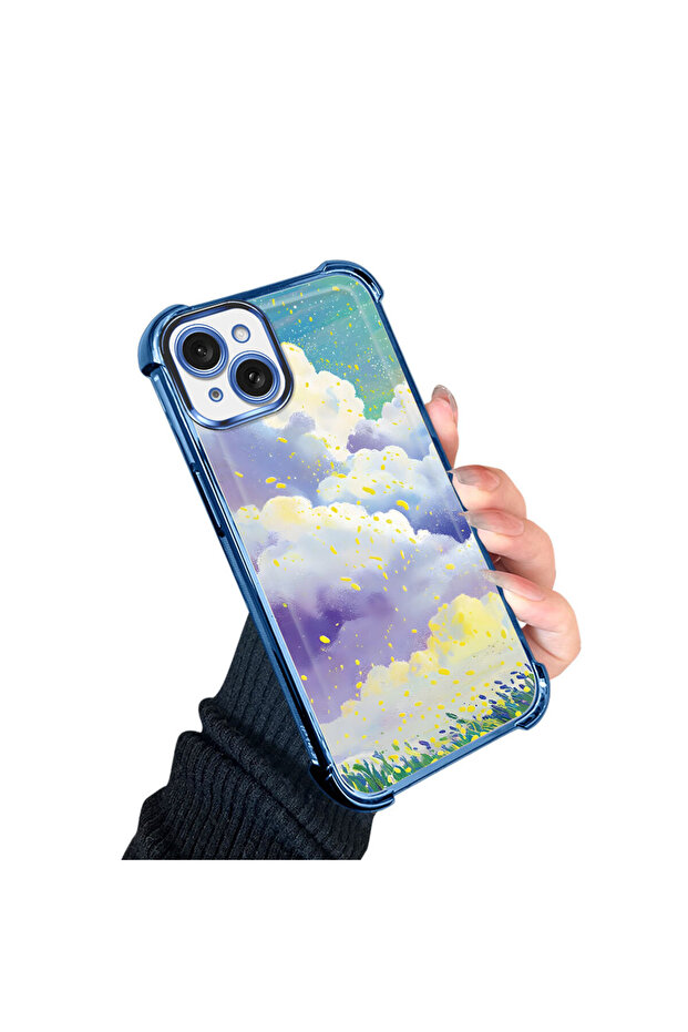 iPhone 15 Plus Compatible Transparent Silicone Flutter Protective Case Colorful Cloud Patterns - 4