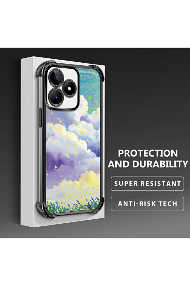 حافظة واقية من السيليكون الشفاف المتوافقة مع هاتف Realme C53، أنماط سحابية ملونة - 4