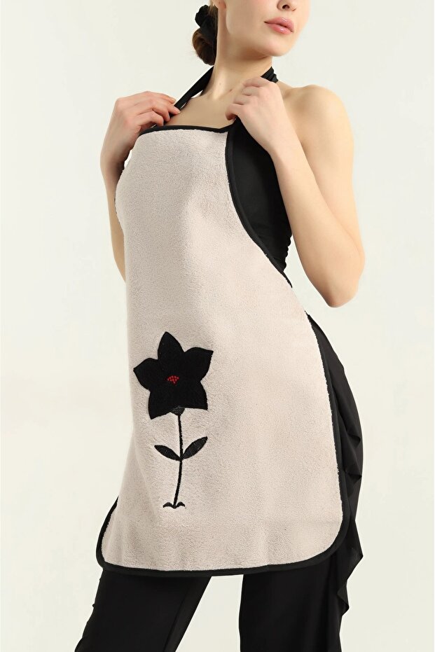 Wellsoft Embroidered Liquid-Proof Kitchen Apron - 50×70 cm - Velvet Texture - Stone
