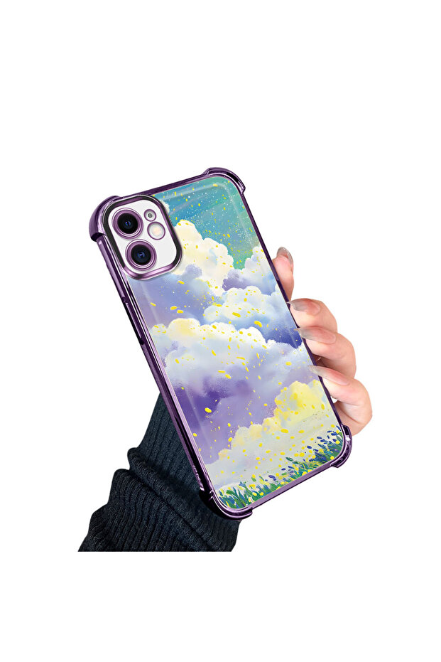 iPhone 11 Compatible Transparent Silicone Flutter Protective Case Colorful Cloud Patterns - 4