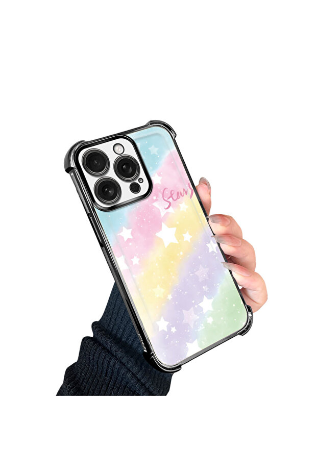 iPhone 16 Pro Compatible Transparent Silicone Flutter Protective Case Rainbow Patterns - 3
