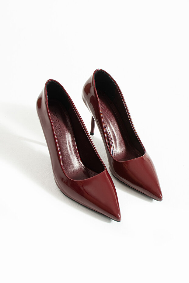 Bordo Rugan 9 cm Vegan Deri İnce Topuklu Stiletto | Etkileyici Şıklık! Mezuniyet Düğün Ofis İçin - 6
