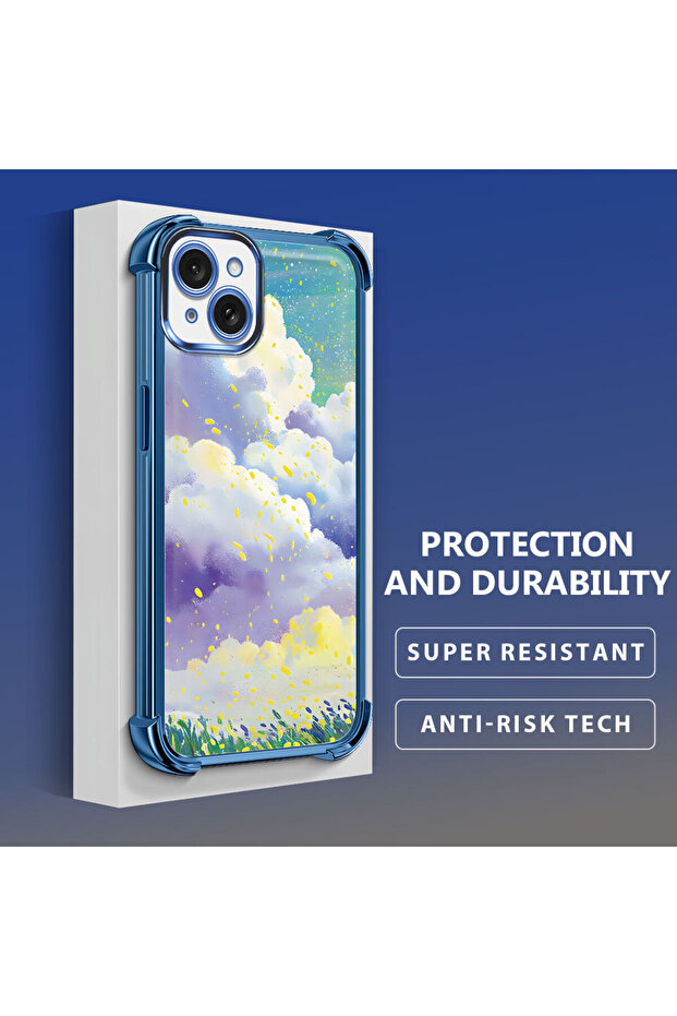 iPhone 15 Plus Compatible Transparent Silicone Flutter Protective Case Colorful Cloud Patterns - 5