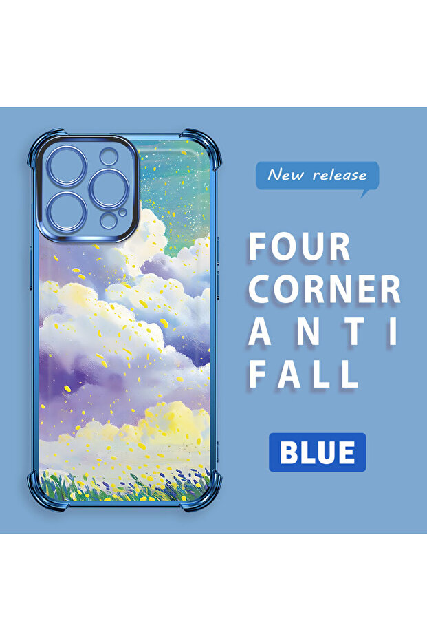 حافظة واقية من السيليكون الشفاف المتوافقة مع هاتف iPhone 15 Pro بأنماط سحابية ملونة - 3
