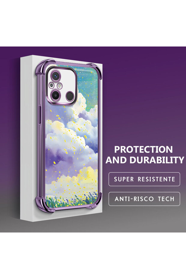 حافظة حماية من السيليكون الشفاف المتوافقة مع هاتف Xiaomi Redmi 12C، أنماط سحابية ملونة - 4