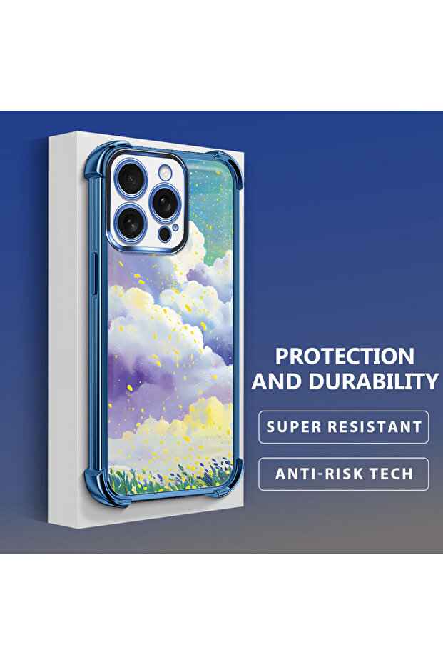 حافظة واقية من السيليكون الشفاف المتوافقة مع هاتف iPhone 16 Pro، بأنماط سحابية ملونة - 4