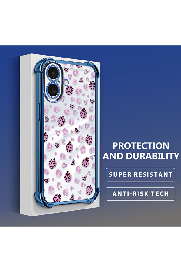 iPhone 16 Compatible Transparent Silicone Flutter Protective Case Strawberry Patterns - 3