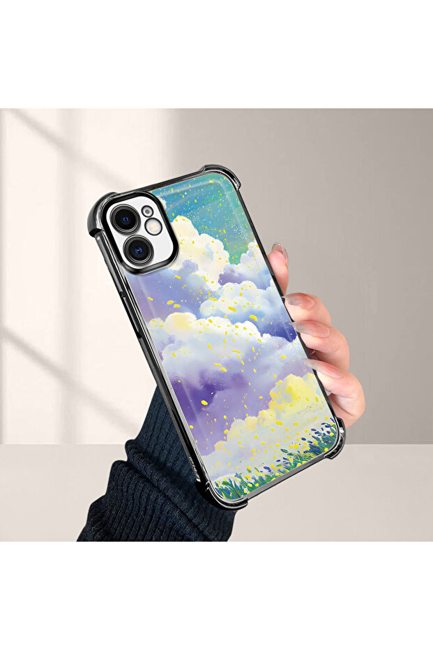 حافظة واقية من السيليكون الشفاف المتوافقة مع هاتف iPhone 11، أنماط سحابية ملونة - 1
