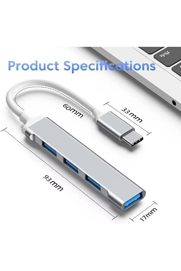 4-Port USB C Hub - USB 3.0 Multiport Adapter for MacBook, Windows, PC, Chromebook