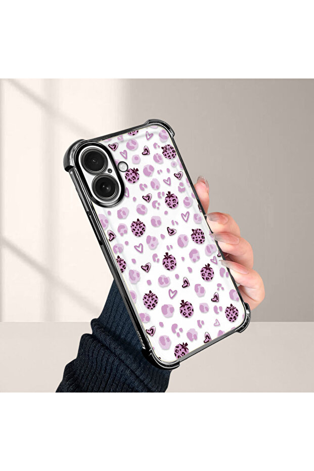 iPhone 16 Compatible Transparent Silicone Flutter Protective Case Strawberry Patterns - 4