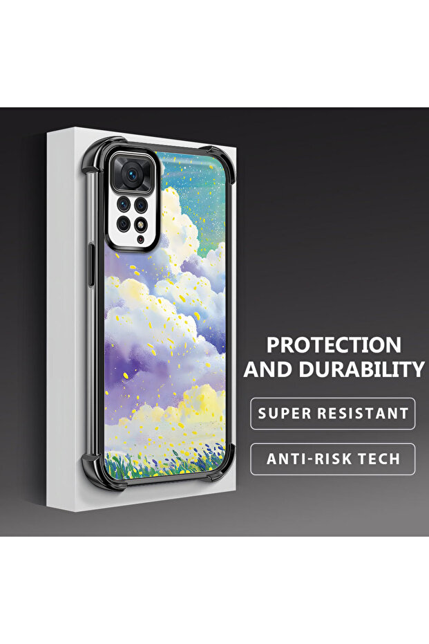 حافظة حماية من السيليكون الشفاف المتوافقة مع هاتف Xiaomi Redmi Note 11 Pro، أنماط سحابية ملونة - 4