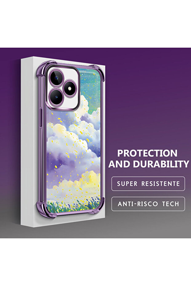 Realme Note 50 Compatible Transparent Silicone Flutter Protective Case Colorful Cloud Patterns - 4