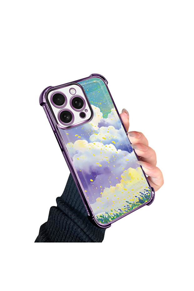 iPhone 16 Pro Compatible Transparent Silicone Flutter Protective Case Colorful Cloud Patterns - 3
