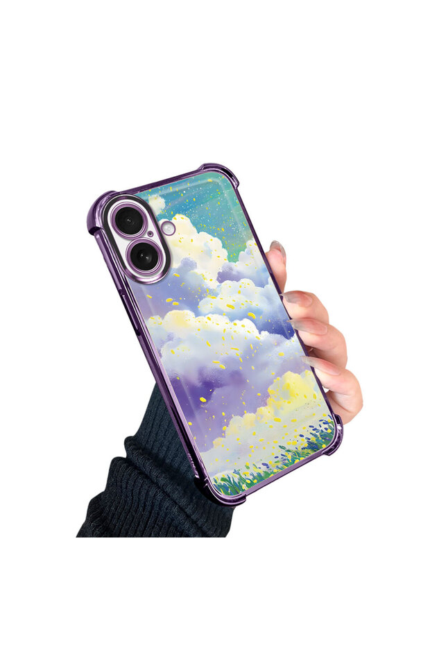 iPhone 16 Compatible Transparent Silicone Flutter Protective Case Colorful Cloud Patterns - 3