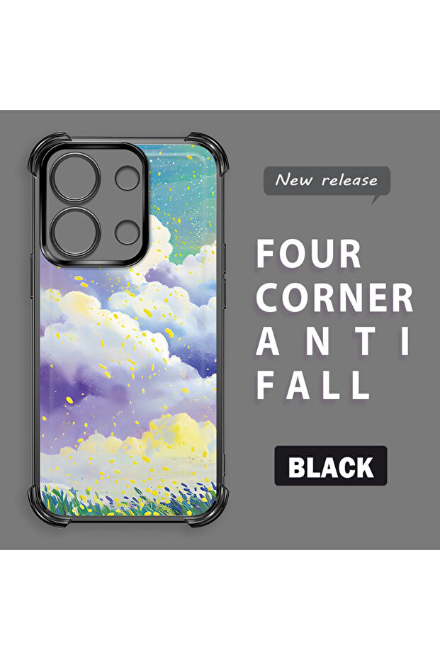 Xiaomi Redmi Note 13 Compatible Transparent Silicone Flutter Protective Case Colorful Cloud Patterns - 3