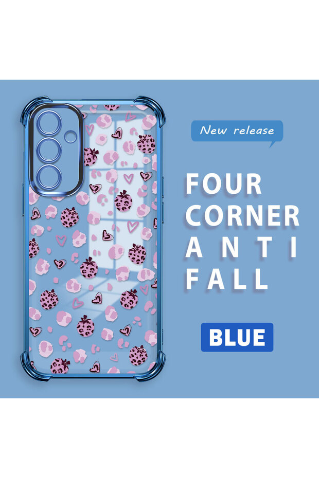 Samsung Galaxy A54 Compatible Transparent Silicone Flutter Protective Case Strawberry Patterns