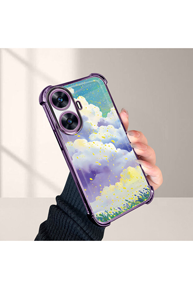 حافظة حماية من السيليكون الشفاف المتوافقة مع هاتف Realme C55، أنماط سحابية ملونة - 1