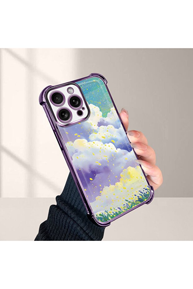 iPhone 15 Pro Compatible Transparent Silicone Flutter Protective Case Colorful Cloud Patterns - 1