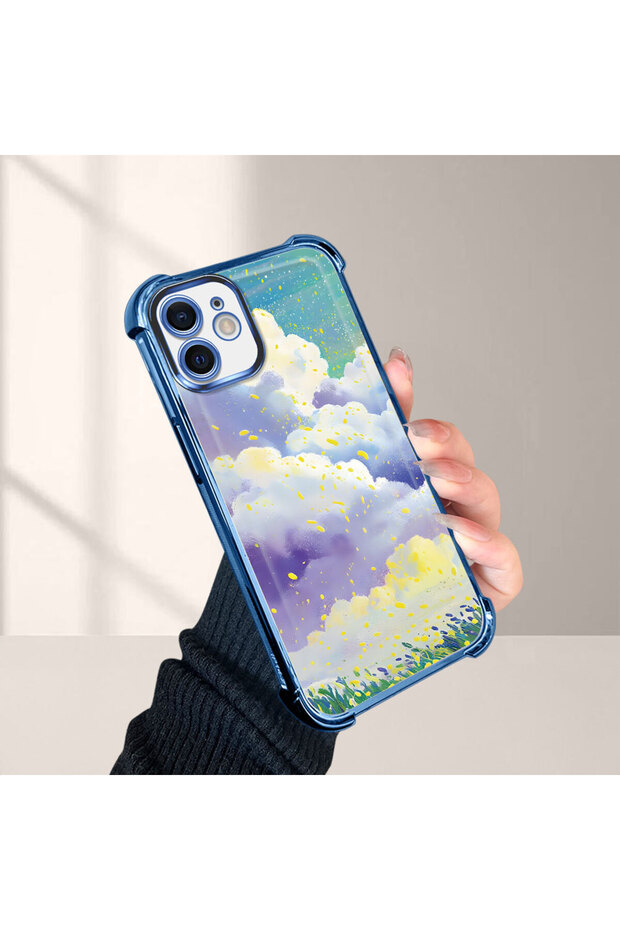 حافظة واقية من السيليكون الشفاف المتوافقة مع هاتف iPhone 12، وأنماط سحابية ملونة - 1